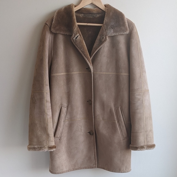 Camel faux suede winter coat faux fur lined sz M/L - Picture 12 of 13